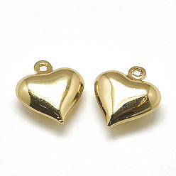 Real 18K Gold Plated Brass Charms, Heart, Real 18K Gold Plated, 13x12x5mm, Hole: 1mm
