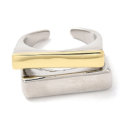 Platinum & Golden Rack Plating Two Tone Brass Rectangle Open Cuff Ring for Women, Lead Free & Cadmium Free, Platinum & Golden, Inner Diameter: 17.4mm