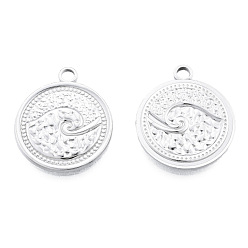 Stainless Steel Color 201 Stainless Steel Pendants, Flat Round with Spindrift, Stainless Steel Color, 24x20.5x2mm, Hole: 2.5mm