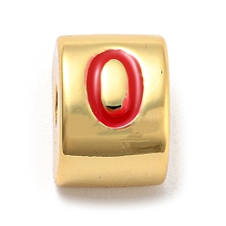 Letter O Brass Enamel Beads, Real 18K Gold Plated, Long-Lasting Plated, Lead Free & Cadmium Free, Half Round, Letter O, 11x8x8mm, Hole: 2.7mm