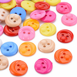 Mixed Color 2-Hole Plastic Buttons, Head, Mixed Color, 15x3mm, Hole: 2mm