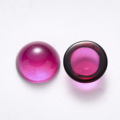 Medium Violet Red Transparent Spray Painted Glass Cabochons, with Glitter Powder, Half Round/Dome, Medium Violet Red, 18x9mm.