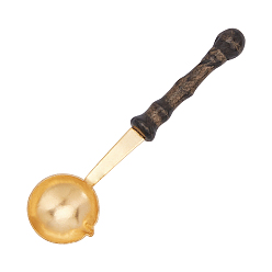 Oro Cuchara de fusión de palos de cera de latón, con mango de madera, dorado, 97x25x17.5 mm