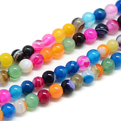 Colorful Natural Striped Agate/Banded Agate Bead Strands, Dyed, Round, Colorful, 6mm, Hole: 1.5mm, about 63pcs/strand, 15.15 inch