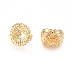 Real 18K Gold Plated Brass Ear Nuts, Butterfly Earring Backs for Post Earrings, Flower, Real 18K Gold Plated, 9x4.5mm, Hole: 0.8mm