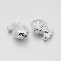 Silver 925 Sterling Silver Fish Beads, Silver, 12.5x5.5x8.5mm, Hole: 2mm