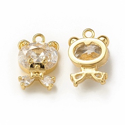Real 18K Gold Plated Clear Glass Pendnants, with Brass Findings, Bear Charms, Real 18K Gold Plated, 12x8x5mm, Hole: 1.2mm