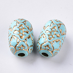 Dark Turquoise Plating Acrylic Beads, Golden Metal Enlaced, Oval, Dark Turquoise, 21.5x13.5mm, Hole: 3.5mm, about 195pcs/500g