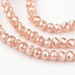 Sandy Brown Electroplate Glass Beads Strands, Imitation Jade, Full Rainbow Plated, Faceted Rondelle, Sandy Brown, 4x3mm, Hole: 1mm, about 146pcs/strand, 18.8 inch