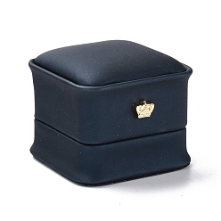 Bleu Marine Boîte à bijoux en cuir pu, avec couronne en résine, pour boîte d'emballage de bague, carrée, bleu marine, 5.9x5.9x5 cm