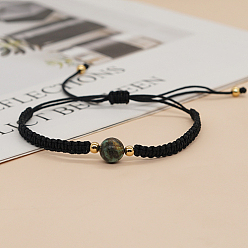 Turquoise Synthétique Bracelet de perles tressées rondes turquoise synthétique, bracelet réglable noir, perle: 8 mm