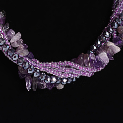Amethyst Amethyst Multi-strand Necklaces, with Glass Beads and Lobster Clasps, 17.71 inch~18.11 inch