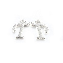 Letter T Silver Color Plated Alloy Letter Pendants, Rack Plating, Cadmium Free & Lead Free, Letter.T, 13x9x2mm, Hole: 1.5mm