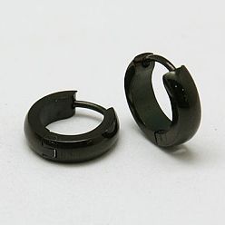 Черный Цвет Металла Персонализированные унисекс 304 из нержавеющей стали английском замке Серьги-кольца, металлический черный , 12x13x5.5 мм, штифты : 0.8 мм