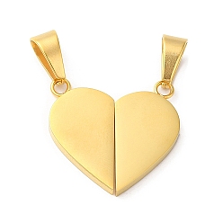 Oro Enchapado al vacío 304 colgantes divididos de acero inoxidable, dos colgantes, encanto del corazón, dorado, 23x24.2x3 mm, agujero: 9x5.5 mm
