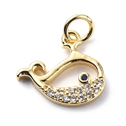 Real 18K Gold Plated Brass Micro Pave Cubic Zirconia Charms, with Jump Rings, Dolphin Charms, Real 18K Gold Plated, 11.5x13.5x1.8mm, Hole: 3.2mm