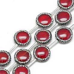 Rojo Oscuro Cuentas de diamantes de imitación natural de ágata, teñido, plano y redondo, de color rojo oscuro, 17~18x6 mm, agujero: 1 mm