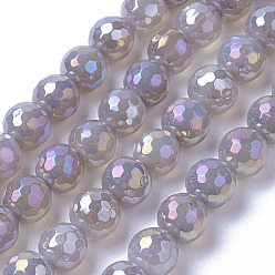 Grey Agate Electroplate Natural Grey Agate Beads Strands, Faceted, Round, 8mm, Hole: 1.2mm, about 47~49pcs/strand, 14.9~15.1 inch(38~38.5cm)