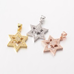 Mixed Color Star of David Brass Micro Pave Cubic Zirconia Pendants, for Jewish, Lead Free & Nickel Free, Mixed Color, 20x18x3mm, Hole: 3x4mm