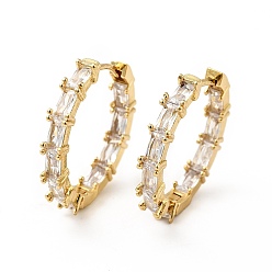 Real 18K Gold Plated Clear Cubic Zirconia Hinged Hoop Earrings, Rack Plating Brass Jewelry for Women, Real 18K Gold Plated, 20.5x19.5x3mm, Pin: 0.8mm