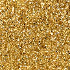 (RR3) Oro plateado Cuentas de rocailles redondas miyuki, granos de la semilla japonés, (rr 3) oro plateado, 15/0, 1.5 mm, agujero: 0.7 mm, sobre 5555 unidades / botella, 10 g / botella