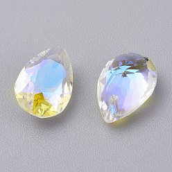 Crystal AB Glass Rhinestone Pendants, Faceted, Teardrop, Crystal AB, 16x11x7mm, Hole: 1.5mm