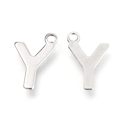 Letter Y 201 Stainless Steel Charms, Alphabet, Letter.Y, 12.2x8.3x0.6mm, Hole: 1.4mm