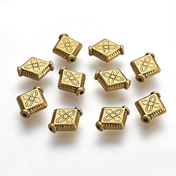 Antique Golden Tibetan Style Alloy Beads, Rhombus, Cadmium Free & Nickel Free & Lead Free, Antique Golden, 10x9x3mm, Hole: 1mm