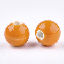 Dark Orange Handmade Porcelain Beads, Bright Glazed Porcelain, Round, Dark Orange, 10~10.5x9.5~10mm, Hole: 2.5~3mm