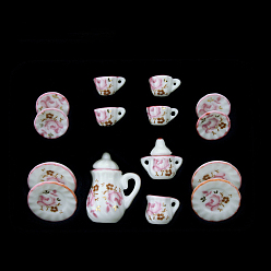 Цветок Фарфоровый мини-чайный сервиз, включая чайники 2шт., 5чайные чашки, 8шт посуда, для аксессуаров для кукольного домика, притворяясь опорными украшениями, цветочный узор, 121x86x25 мм, 15 шт / комплект