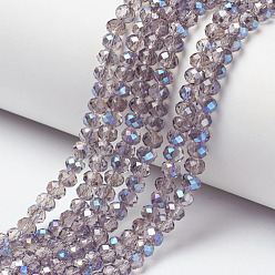 Thistle Electroplate Glass Beads Strands, Half Plated, Blue Plated, Faceted, Rondelle, Thistle, 3x2mm, Hole: 0.8mm, about 150~155pcs/strand, 15~16 inch(38~40cm)