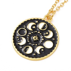 Golden Black Enamel Moon Phase Pendant Necklace, Alloy Jewelry for Women, Golden, 18.07 inch(45.9cm)