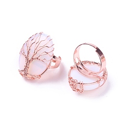 Опал Регулируемые кольца опалитового пальца, с латунной фурнитурой розового золотого, овальные, размер 8, 18мм