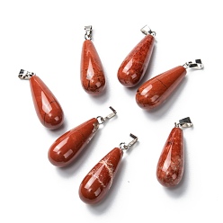 Красный Камень Природные красной яшмы подвески, с платиновой и латунной фурнитурой, слеза, 26.5~29x10 мм, отверстие : 2.5~3.5x4~6 мм