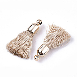 PeachPuff Polyester Tassel Pendant Decorations, with CCB Plastic Findings, Light Gold, PeachPuff, 25~30x6mm, Hole: 1.5mm