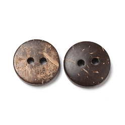 Brun De Noix De Coco 2 -hole boutons de noix de coco naturelle, plat rond, brun coco, 11x2.5mm, Trou: 1.5mm