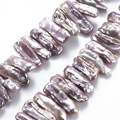 Lavender Natural Keshi Pearl Beads Strands, Cultured Freshwater Pearl, Nuggets, Lavender, 4~14x12~28x3~6mm, Hole: 0.6mm, about 50~54pcs/strand, 15.35 inch(39cm)