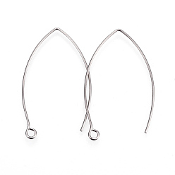 Stainless Steel Color 304 Stainless Steel Earring Hooks, with Horizontal Loop, Stainless Steel Color, 39~40x24x0.9mm, Hole: 2mm, 19 Gauge, Pin: 0.9mm
