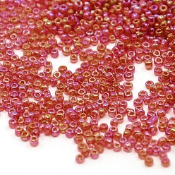 Fuchsia 8/0 Round Glass Seed Beads, Transparent Colours Rainbow, Round Hole, Fuchsia, 8/0, 3mm, Hole: 1mm, about 1111pcs/50g, 50g/bag, 18bags/2pounds