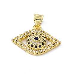Real 18K Gold Plated Rack Plating Brass Micro Pave Colorful Cubic Zirconia Pendants, Cadmium Free & Lead Free, Long-Lasting Plated, Eye Charm, Real 18K Gold Plated, 14.5x20.5x4mm, Hole: 4.5x3.5mm