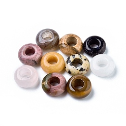Pierre Mélangete Perles de pierres précieuses naturelles et synthétiques européennes, Perles avec un grand trou   , rondelle, 12x6mm, Trou: 5mm