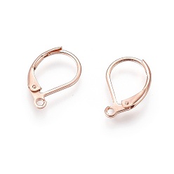Rose Gold 304 Stainless Steel Leverback Earring Findings, with Loop, Rose Gold, 15.5x10x1.5mm, Hole: 1.5mm