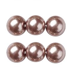 Sienna Eco-Friendly Glass Pearl Beads Strands, Grade A, Round, Dyed, Cotton Cord Threaded, Sienna, 14mm, Hole: 1.2~1.5mm, about 30pcs/strand, 15.7 inch