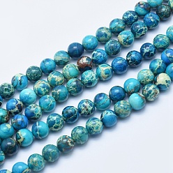 Bleu Acier Brins de perles de jaspe impérial naturel, teint, ronde, bleu acier, 8mm, Trou: 1mm, Environ 49 pcs/chapelet, 15.7 pouce