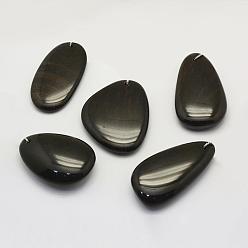 Obsidienne Acajou Acajou naturel pendentifs en obsidienne, formes mixtes, 30~66x18~52x3~14mm, Trou: 2mm