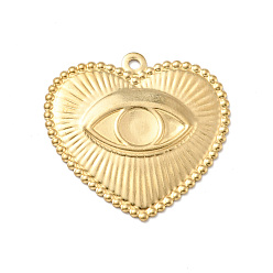 Golden Brass Pendants, Heart with Eye, Golden, 28x28x2mm, Hole: 1.6mm