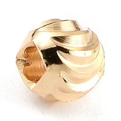 Настоящее золото 24K Латунные бусины, долговечный, гофрированный круглый, реальный 24 k позолоченный, 4x3 мм, отверстие : 1.5 мм