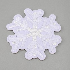 Blanco Tela de bordado computarizada para planchar / coser parches, accesorios de vestuario, apliques, copo de nieve, blanco, 62x63~65x1 mm