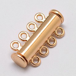 Light Gold Alliage slide magnétique fermoirs de verrouillage, 4 brin, 8-trou, Tube, or et de lumière, 25x13.5x7mm, Trou: 2mm