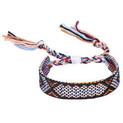 Saddle Brown Polyester-cotton Braided Rhombus Pattern Cord Bracelet, Ethnic Tribal Adjustable Brazilian Bracelet for Women, Saddle Brown, 5-7/8~11 inch(15~28cm)